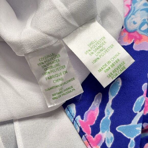 Lilly Pulitzer Sz 8 Rosie Stretch Dress Womens Navy Turquoise Pink Belted NICE - Picture 13 of 16